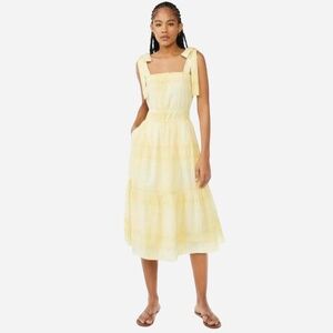Free Assembly Yellow Plaid/Check Lined Cottage-Core Sundress Size L